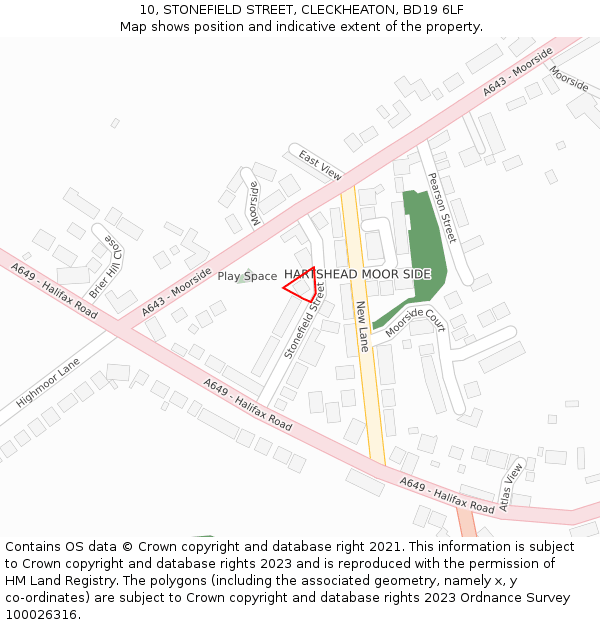 10, STONEFIELD STREET, CLECKHEATON, BD19 6LF: Location map and indicative extent of plot