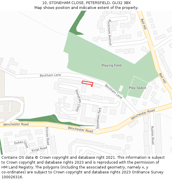 10, STONEHAM CLOSE, PETERSFIELD, GU32 3BX: Location map and indicative extent of plot