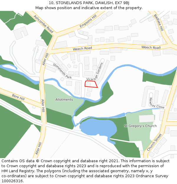 10, STONELANDS PARK, DAWLISH, EX7 9BJ: Location map and indicative extent of plot