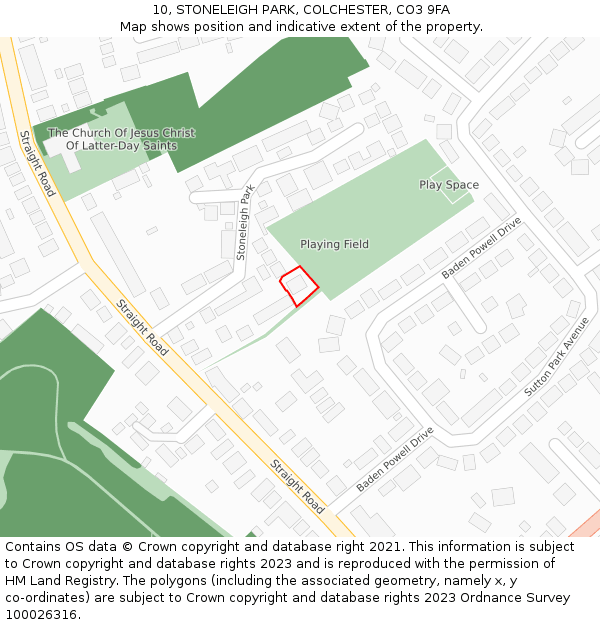 10, STONELEIGH PARK, COLCHESTER, CO3 9FA: Location map and indicative extent of plot