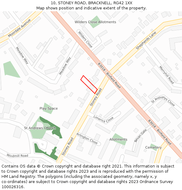 10, STONEY ROAD, BRACKNELL, RG42 1XX: Location map and indicative extent of plot