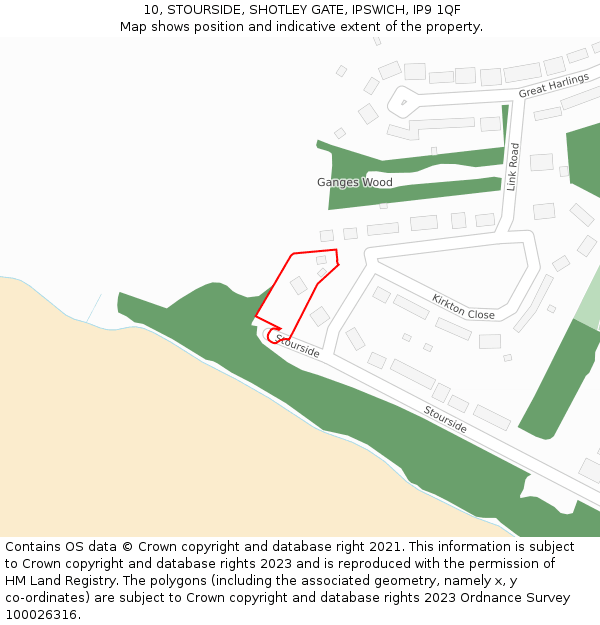 10, STOURSIDE, SHOTLEY GATE, IPSWICH, IP9 1QF: Location map and indicative extent of plot