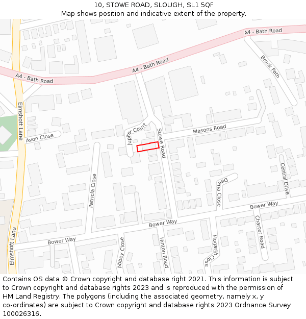 10, STOWE ROAD, SLOUGH, SL1 5QF: Location map and indicative extent of plot