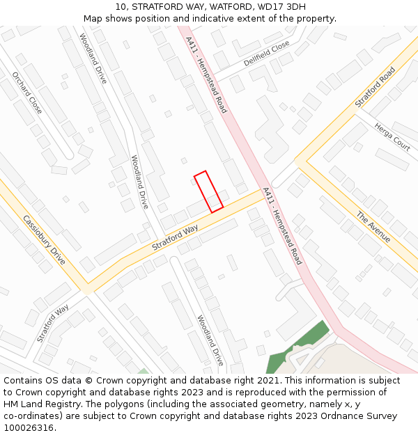 10, STRATFORD WAY, WATFORD, WD17 3DH: Location map and indicative extent of plot