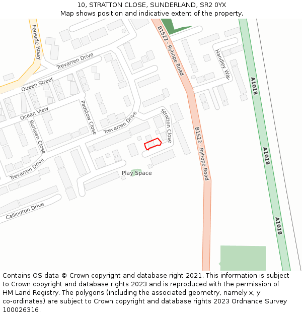 10, STRATTON CLOSE, SUNDERLAND, SR2 0YX: Location map and indicative extent of plot