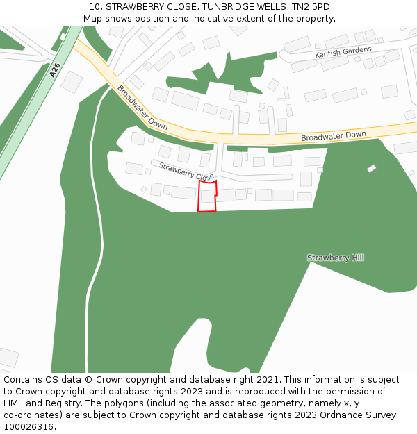 10, STRAWBERRY CLOSE, TUNBRIDGE WELLS, TN2 5PD: Location map and indicative extent of plot