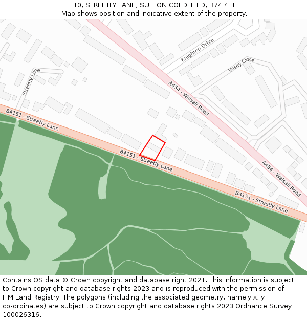 10, STREETLY LANE, SUTTON COLDFIELD, B74 4TT: Location map and indicative extent of plot
