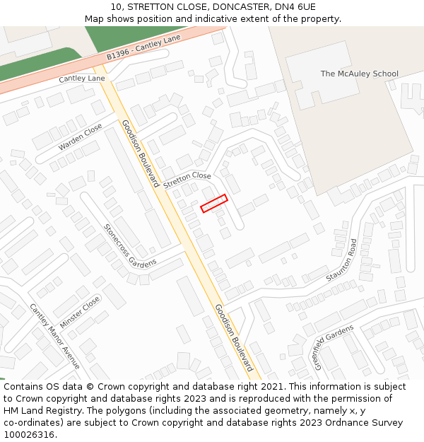 10, STRETTON CLOSE, DONCASTER, DN4 6UE: Location map and indicative extent of plot