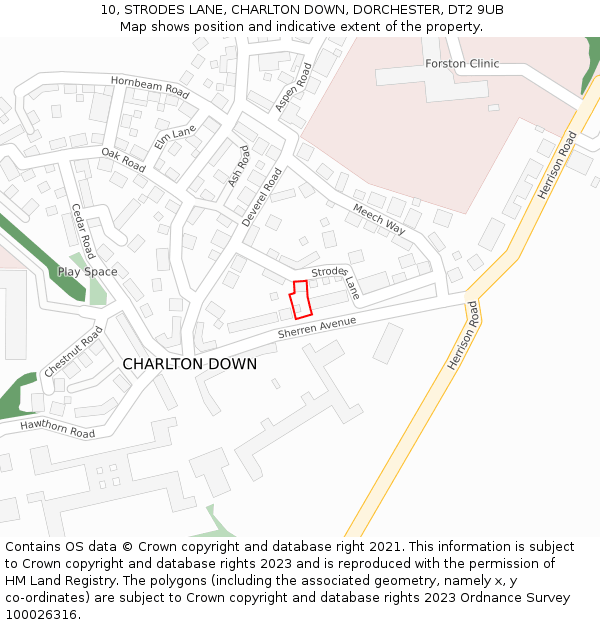 10, STRODES LANE, CHARLTON DOWN, DORCHESTER, DT2 9UB: Location map and indicative extent of plot