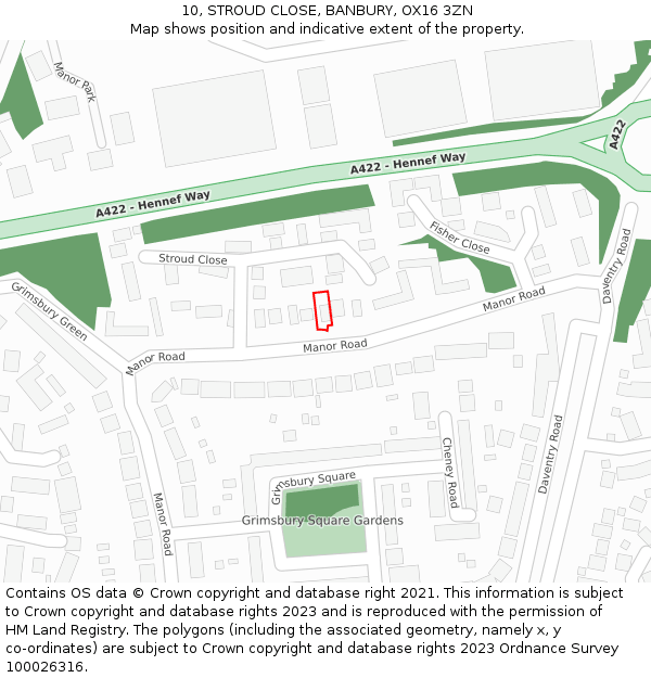 10, STROUD CLOSE, BANBURY, OX16 3ZN: Location map and indicative extent of plot