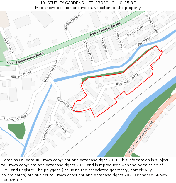 10, STUBLEY GARDENS, LITTLEBOROUGH, OL15 8JD: Location map and indicative extent of plot