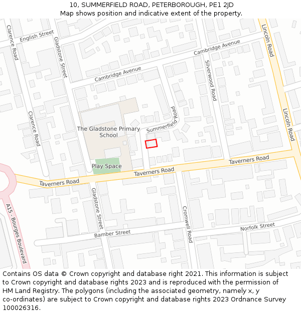 10, SUMMERFIELD ROAD, PETERBOROUGH, PE1 2JD: Location map and indicative extent of plot