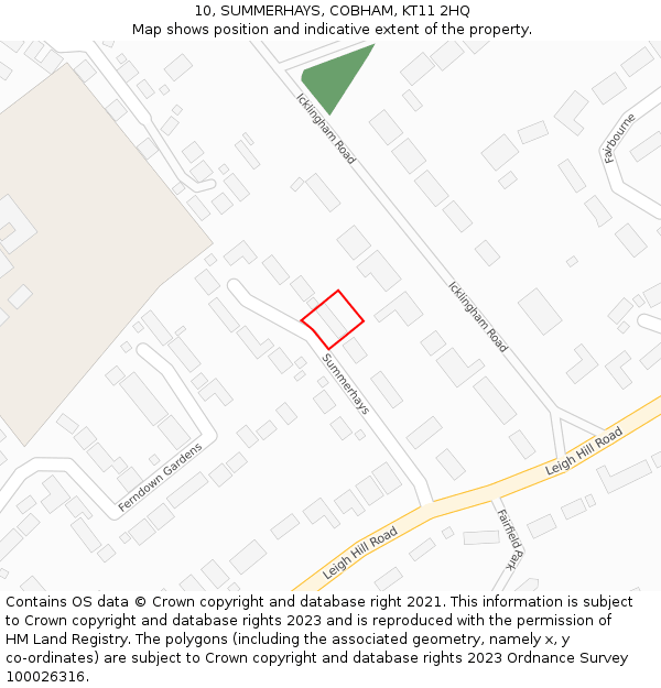 10, SUMMERHAYS, COBHAM, KT11 2HQ: Location map and indicative extent of plot