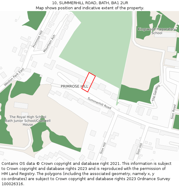 10, SUMMERHILL ROAD, BATH, BA1 2UR: Location map and indicative extent of plot