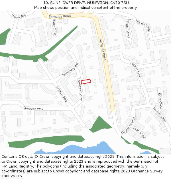 10, SUNFLOWER DRIVE, NUNEATON, CV10 7SU: Location map and indicative extent of plot