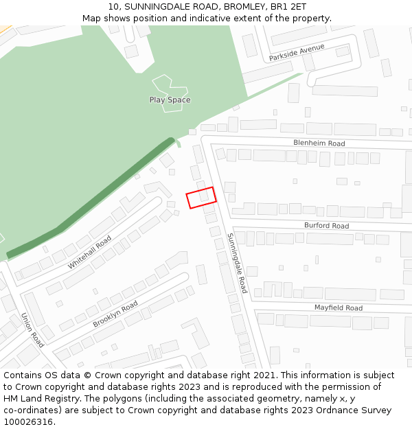10, SUNNINGDALE ROAD, BROMLEY, BR1 2ET: Location map and indicative extent of plot