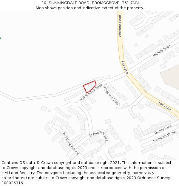10, SUNNINGDALE ROAD, BROMSGROVE, B61 7NN: Location map and indicative extent of plot
