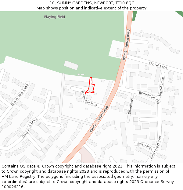 10, SUNNY GARDENS, NEWPORT, TF10 8QG: Location map and indicative extent of plot