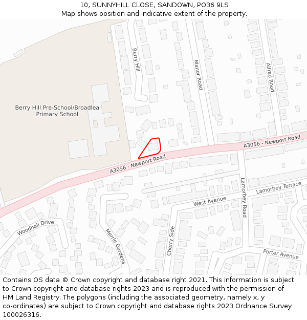 10, SUNNYHILL CLOSE, SANDOWN, PO36 9LS: Location map and indicative extent of plot