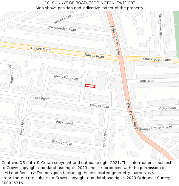 10, SUNNYSIDE ROAD, TEDDINGTON, TW11 0RT: Location map and indicative extent of plot