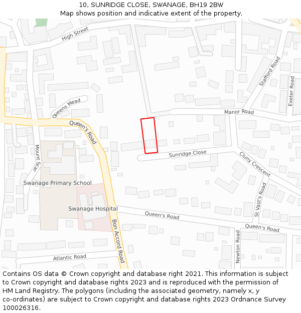10, SUNRIDGE CLOSE, SWANAGE, BH19 2BW: Location map and indicative extent of plot
