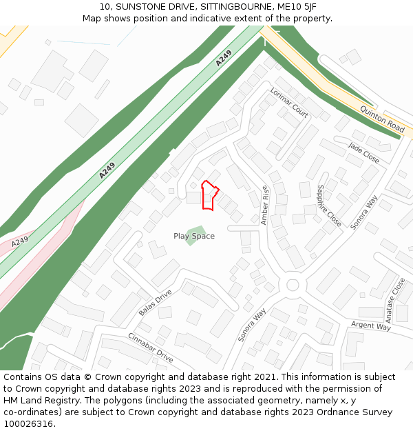 10, SUNSTONE DRIVE, SITTINGBOURNE, ME10 5JF: Location map and indicative extent of plot