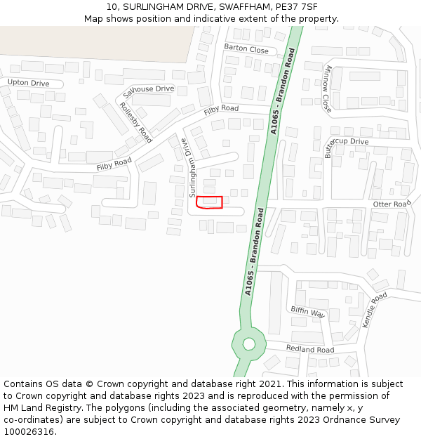 10, SURLINGHAM DRIVE, SWAFFHAM, PE37 7SF: Location map and indicative extent of plot