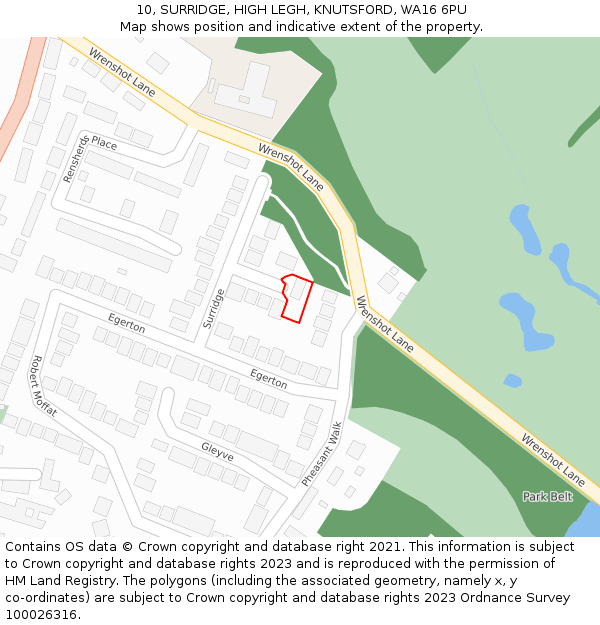 10, SURRIDGE, HIGH LEGH, KNUTSFORD, WA16 6PU: Location map and indicative extent of plot