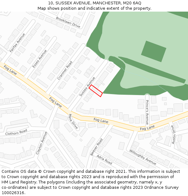 10, SUSSEX AVENUE, MANCHESTER, M20 6AQ: Location map and indicative extent of plot