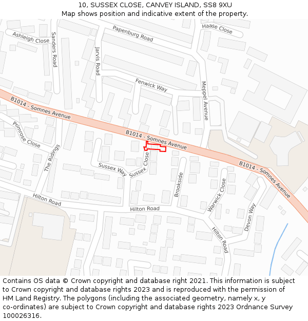 10, SUSSEX CLOSE, CANVEY ISLAND, SS8 9XU: Location map and indicative extent of plot