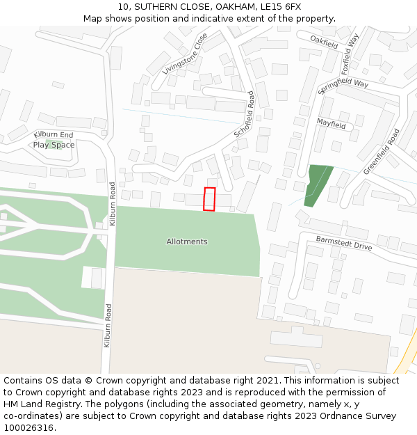 10, SUTHERN CLOSE, OAKHAM, LE15 6FX: Location map and indicative extent of plot