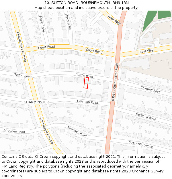 10, SUTTON ROAD, BOURNEMOUTH, BH9 1RN: Location map and indicative extent of plot