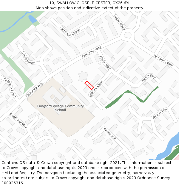 10, SWALLOW CLOSE, BICESTER, OX26 6YL: Location map and indicative extent of plot