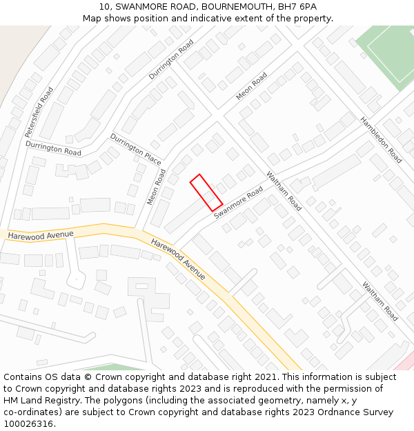 10, SWANMORE ROAD, BOURNEMOUTH, BH7 6PA: Location map and indicative extent of plot