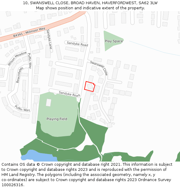 10, SWANSWELL CLOSE, BROAD HAVEN, HAVERFORDWEST, SA62 3LW: Location map and indicative extent of plot