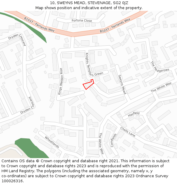 10, SWEYNS MEAD, STEVENAGE, SG2 0JZ: Location map and indicative extent of plot