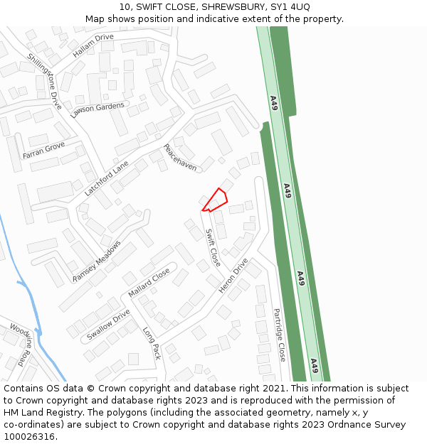 10, SWIFT CLOSE, SHREWSBURY, SY1 4UQ: Location map and indicative extent of plot