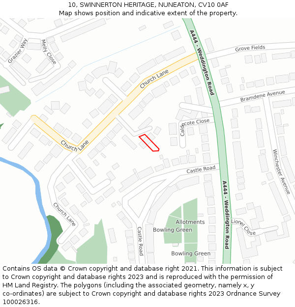 10, SWINNERTON HERITAGE, NUNEATON, CV10 0AF: Location map and indicative extent of plot