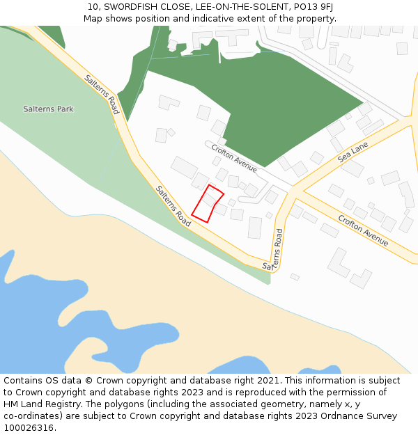 10, SWORDFISH CLOSE, LEE-ON-THE-SOLENT, PO13 9FJ: Location map and indicative extent of plot