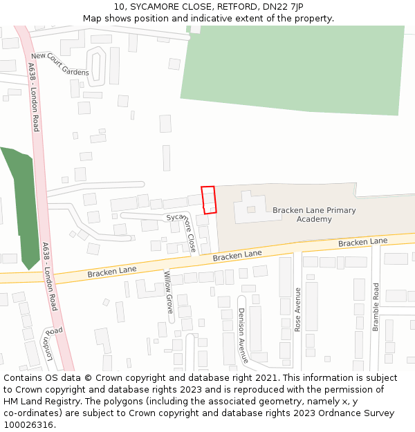 10, SYCAMORE CLOSE, RETFORD, DN22 7JP: Location map and indicative extent of plot