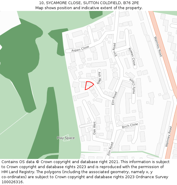 10, SYCAMORE CLOSE, SUTTON COLDFIELD, B76 2PE: Location map and indicative extent of plot
