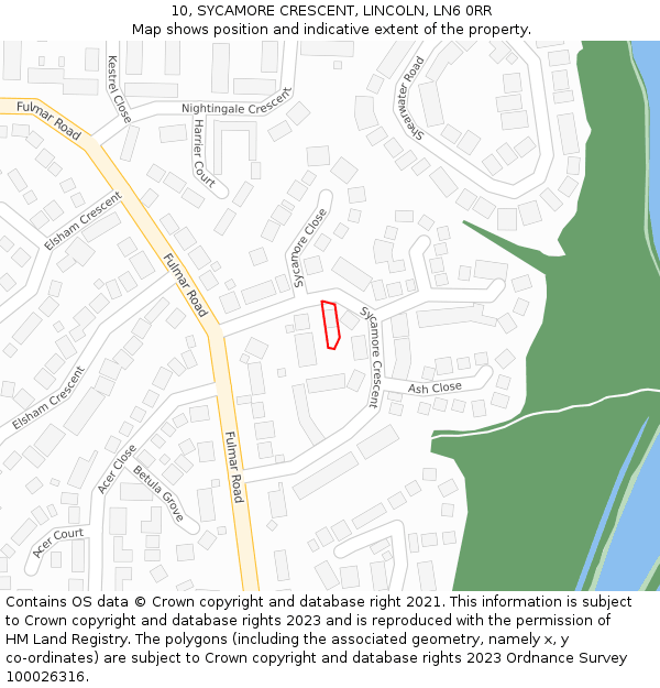 10, SYCAMORE CRESCENT, LINCOLN, LN6 0RR: Location map and indicative extent of plot