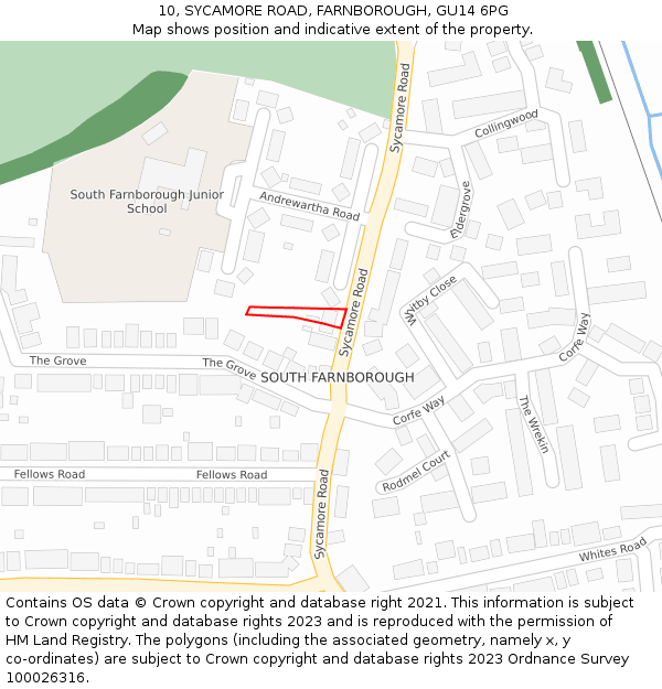 10, SYCAMORE ROAD, FARNBOROUGH, GU14 6PG: Location map and indicative extent of plot