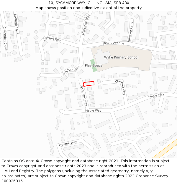 10, SYCAMORE WAY, GILLINGHAM, SP8 4RX: Location map and indicative extent of plot