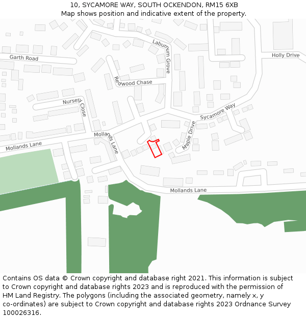 10, SYCAMORE WAY, SOUTH OCKENDON, RM15 6XB: Location map and indicative extent of plot