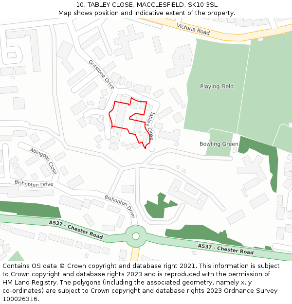 10, TABLEY CLOSE, MACCLESFIELD, SK10 3SL: Location map and indicative extent of plot