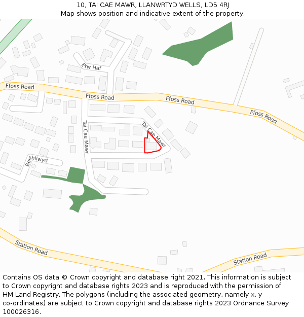 10, TAI CAE MAWR, LLANWRTYD WELLS, LD5 4RJ: Location map and indicative extent of plot