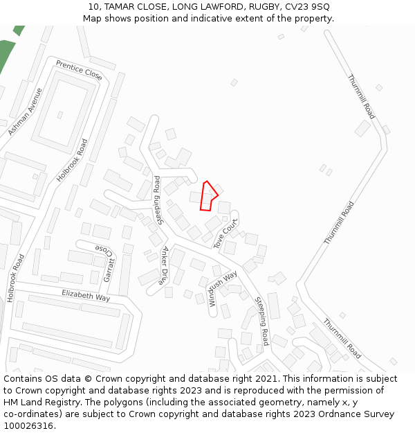 10, TAMAR CLOSE, LONG LAWFORD, RUGBY, CV23 9SQ: Location map and indicative extent of plot