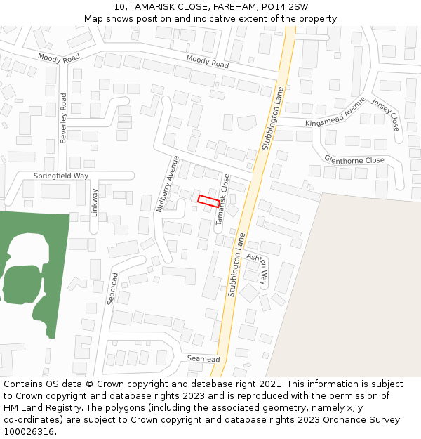 10, TAMARISK CLOSE, FAREHAM, PO14 2SW: Location map and indicative extent of plot