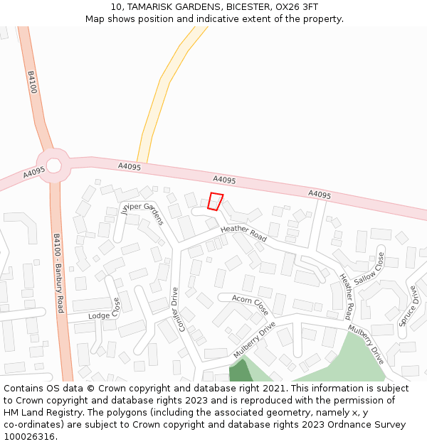 10, TAMARISK GARDENS, BICESTER, OX26 3FT: Location map and indicative extent of plot